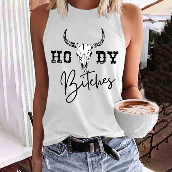 Western Howdy Bitches Bull Skull Tank Top