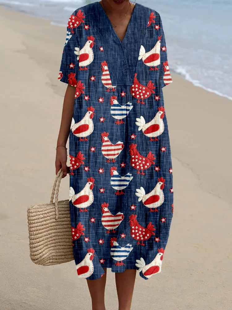 American Flag Inspired Embroidered Chicken Midi Dress