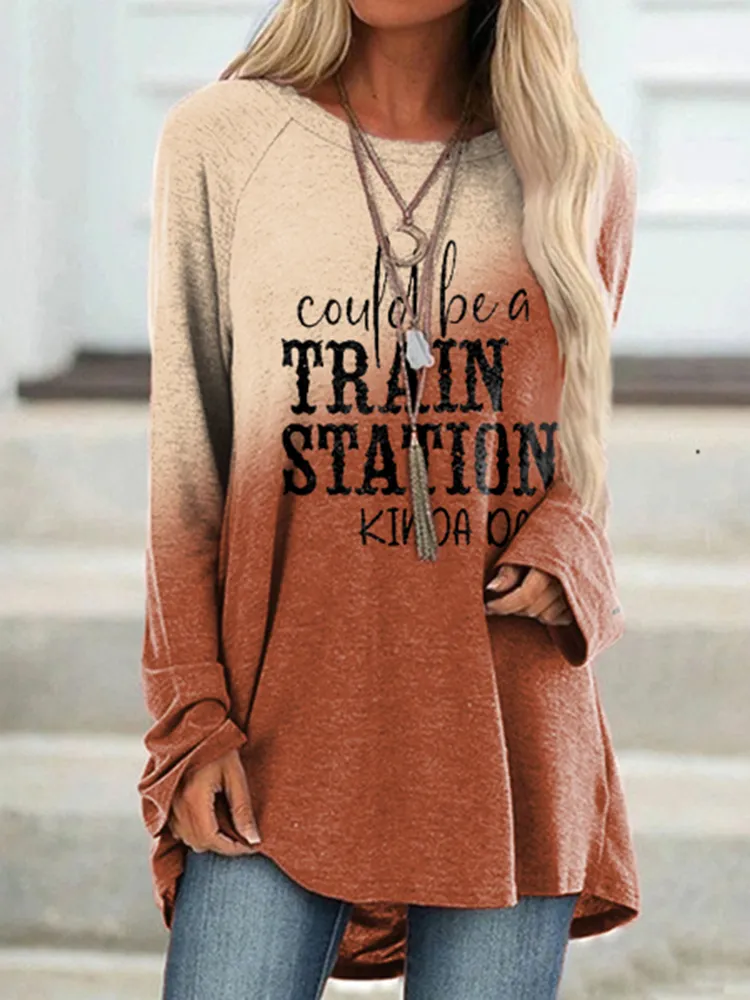 Could Be A Train Station Kinda Day Print Casual Tunic