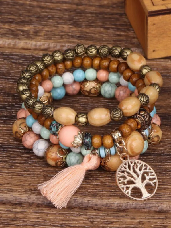 Vintage Boho Multilayer Wooden Bead Bracelet