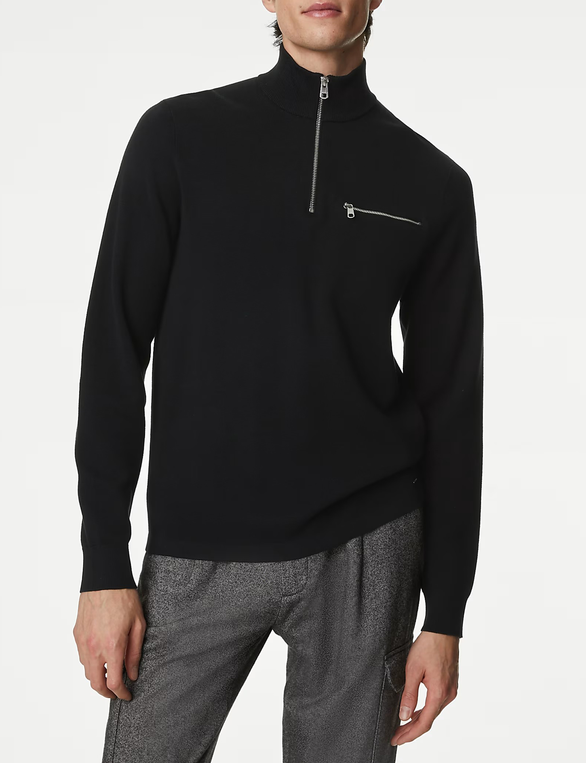 Cotton Rich Funnel Neck Half Zip Jumper