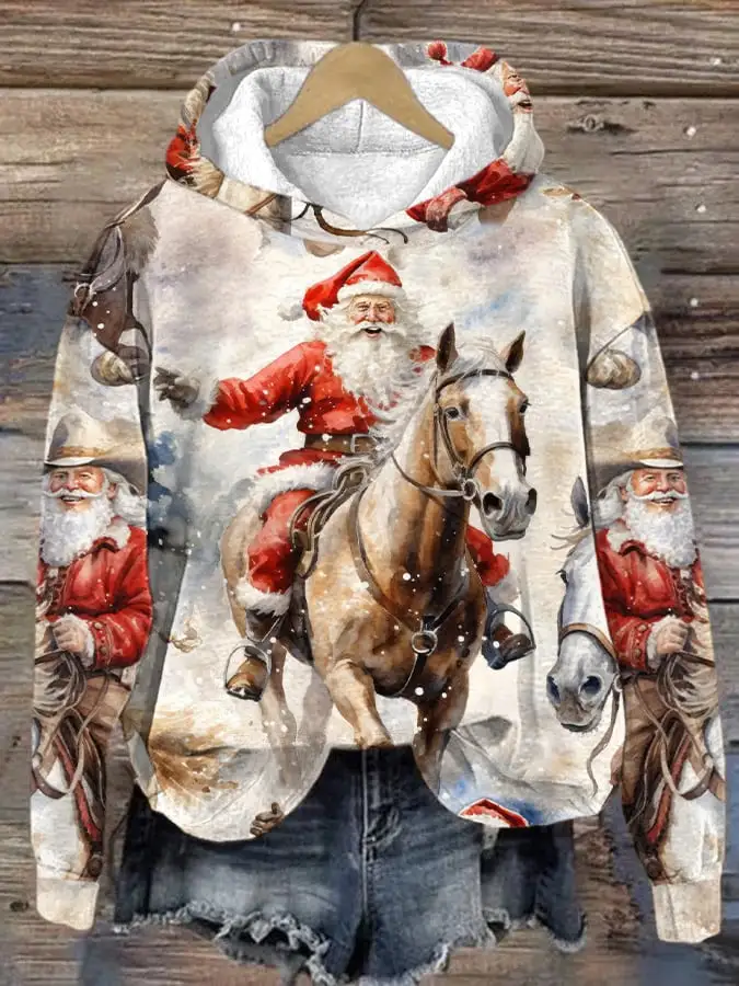 🔥Buy 3 Get 10% Off🔥Women's Western Santa Print Hoodie