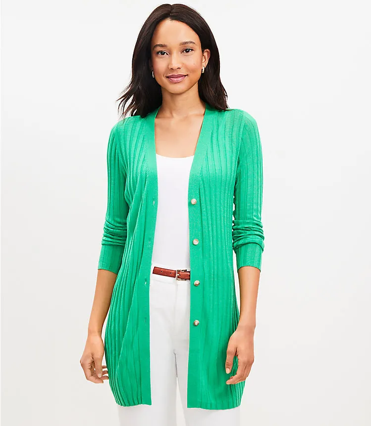 Ribbed Long Lightweight V-Neck Cardigan