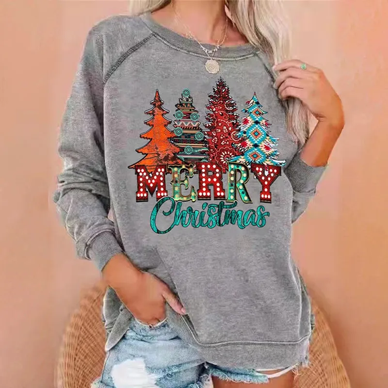 Western Merry Christmas Trees Print Sweatshirt