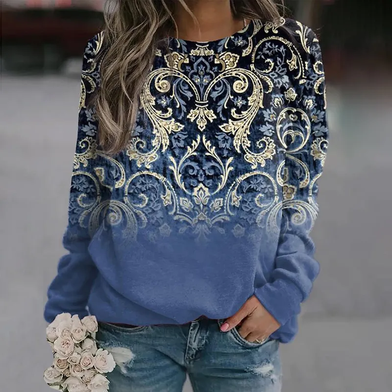 Western Gradient Geometric Print Crew Neck Sweatshirt