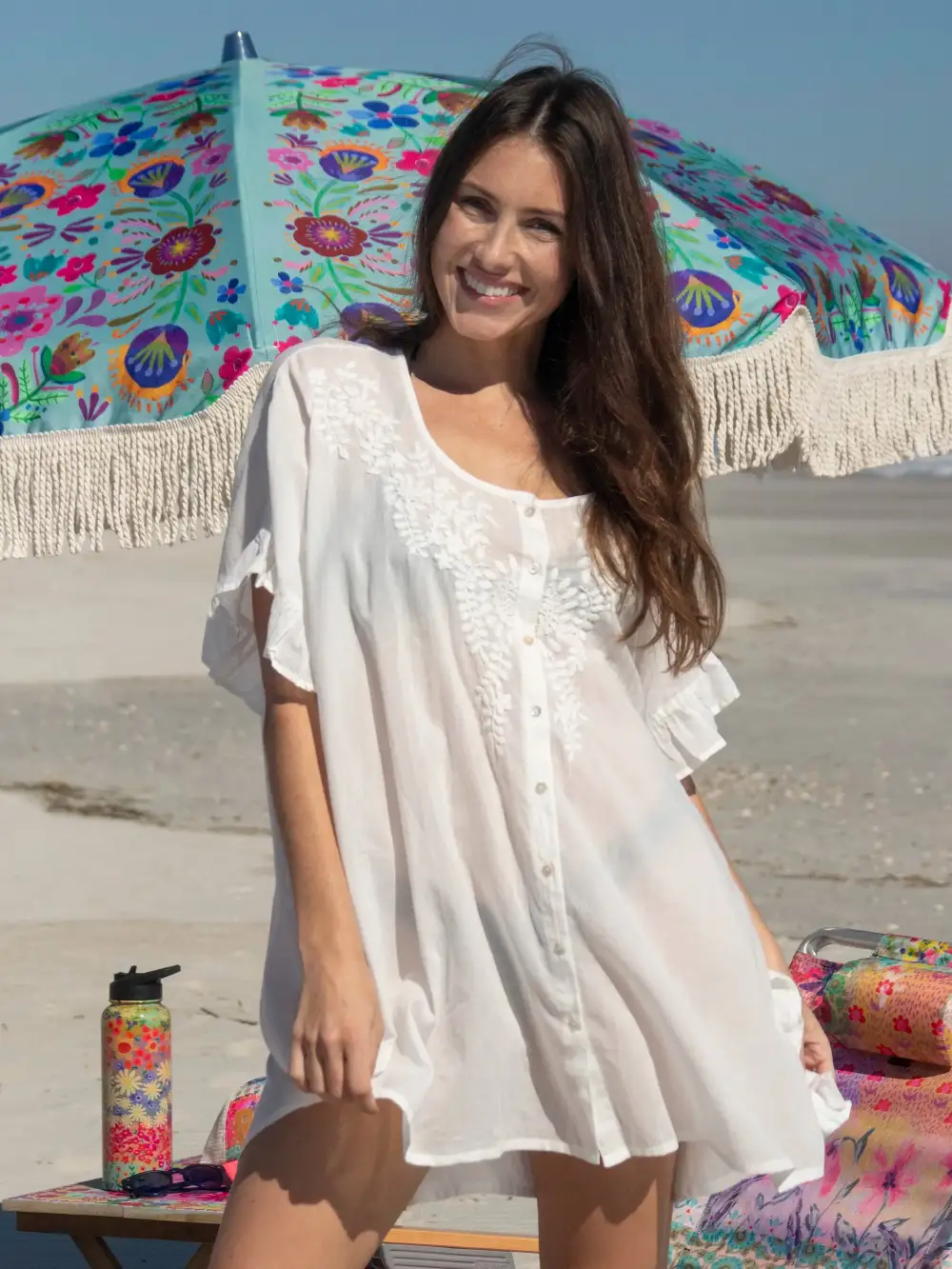 Bimini Embroidered Cotton Cover-Up - White