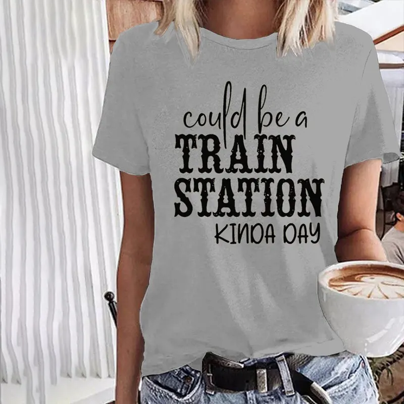 Could Be A Train Station Kinda Day Casual Print T-Shirt