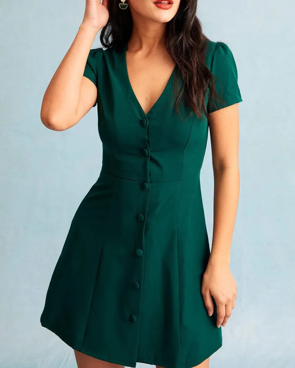 Dark green v-neck business dress