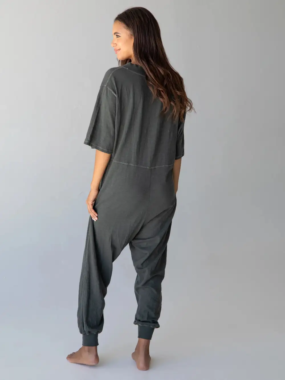 Charlie Cotton V-Neck Jumpsuit - Charcoal