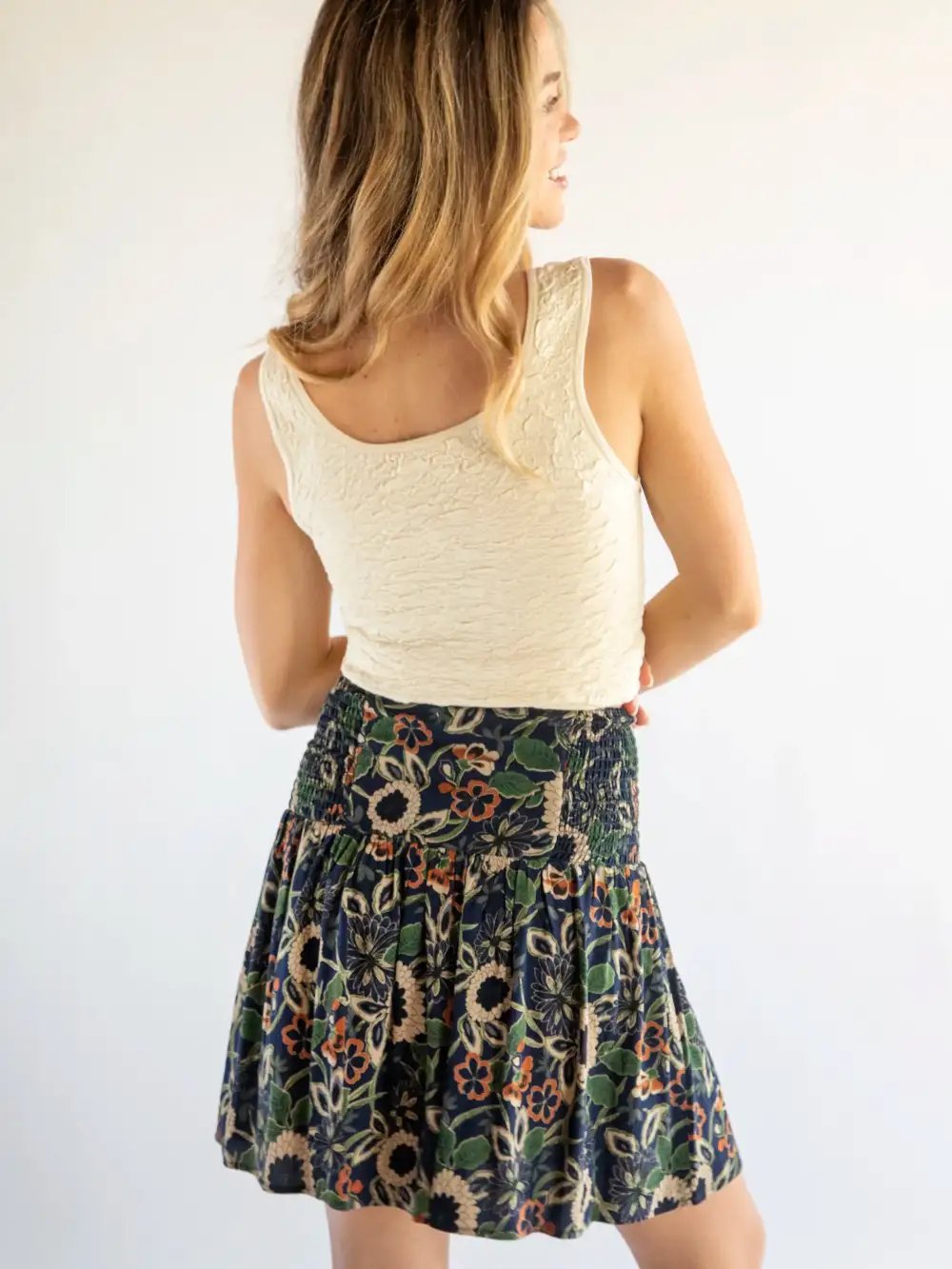 Malia Mini Skirt - Navy Tan Dahlias