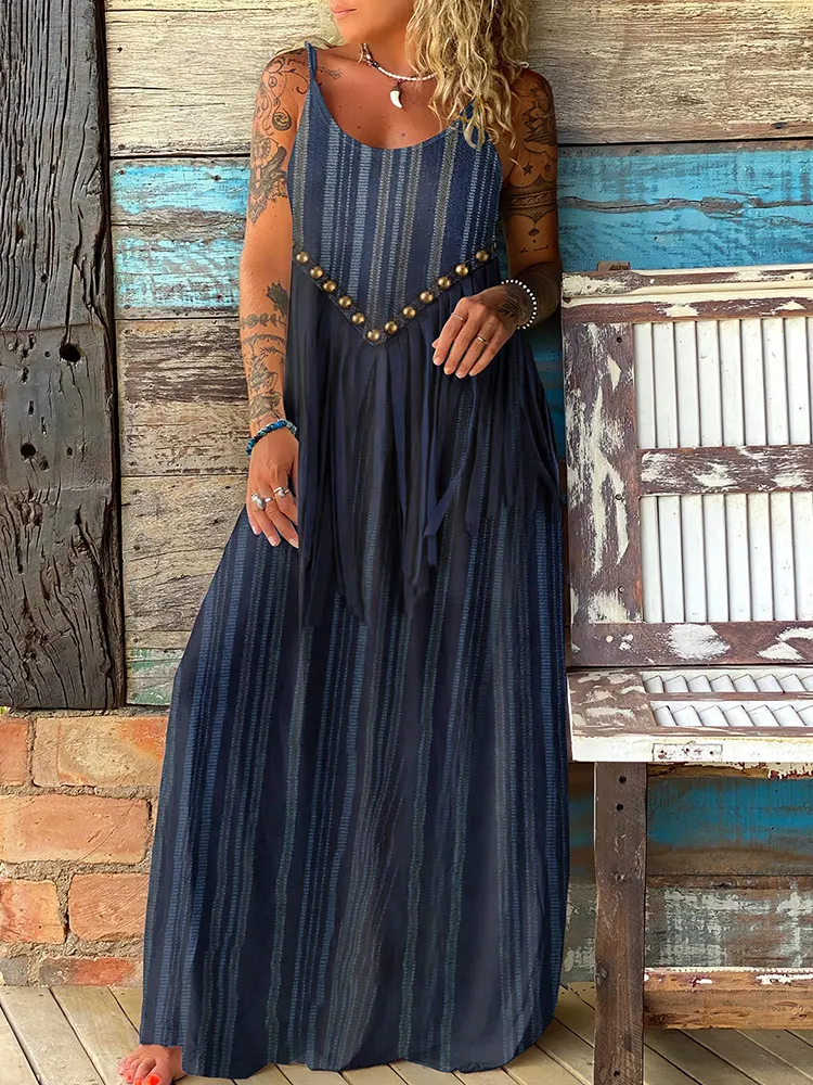 Women's Retro Western Striped Fringe Dress