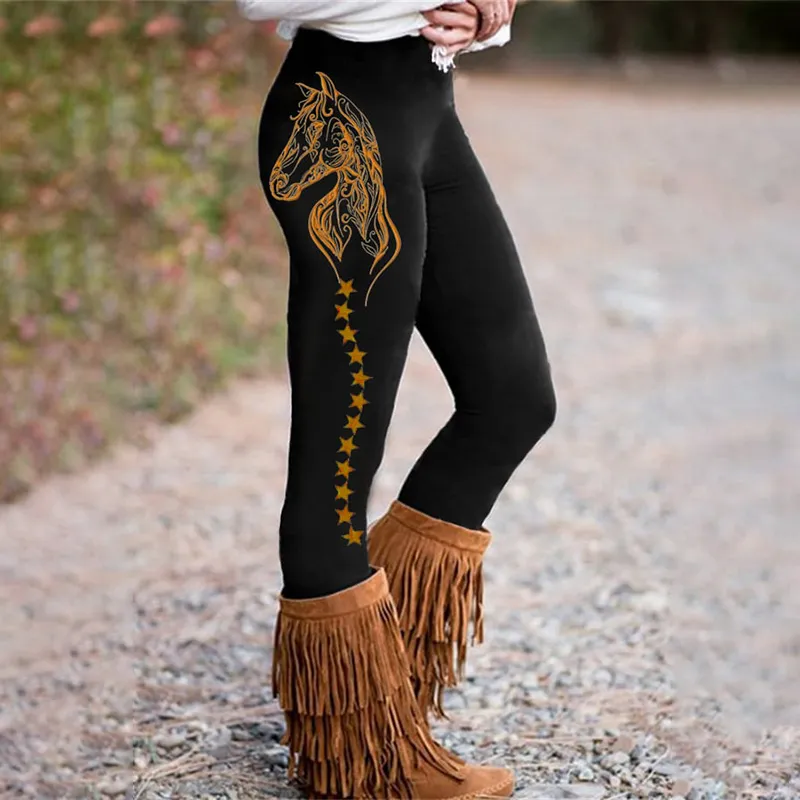 Western Horse Print Casual Leggings