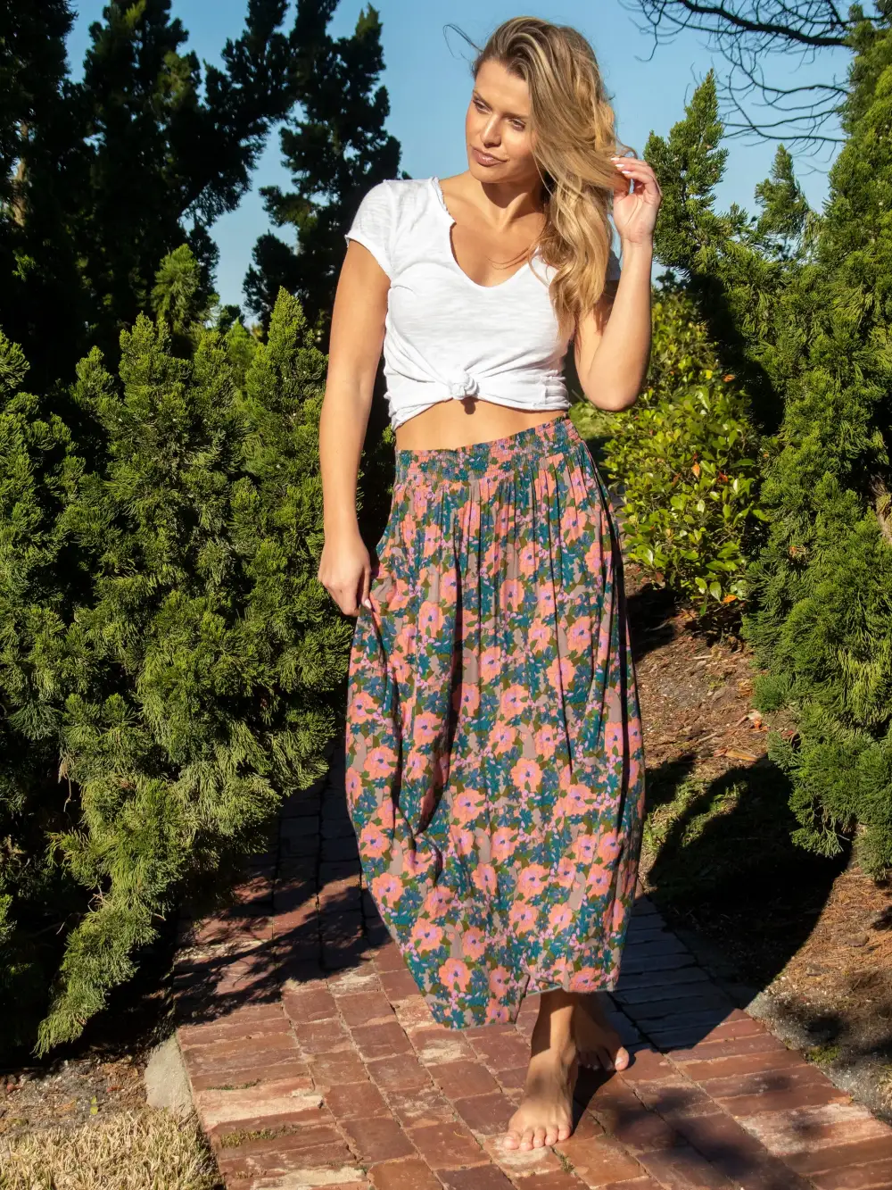 Maylin Midi Skirt - Pink Blue Floral