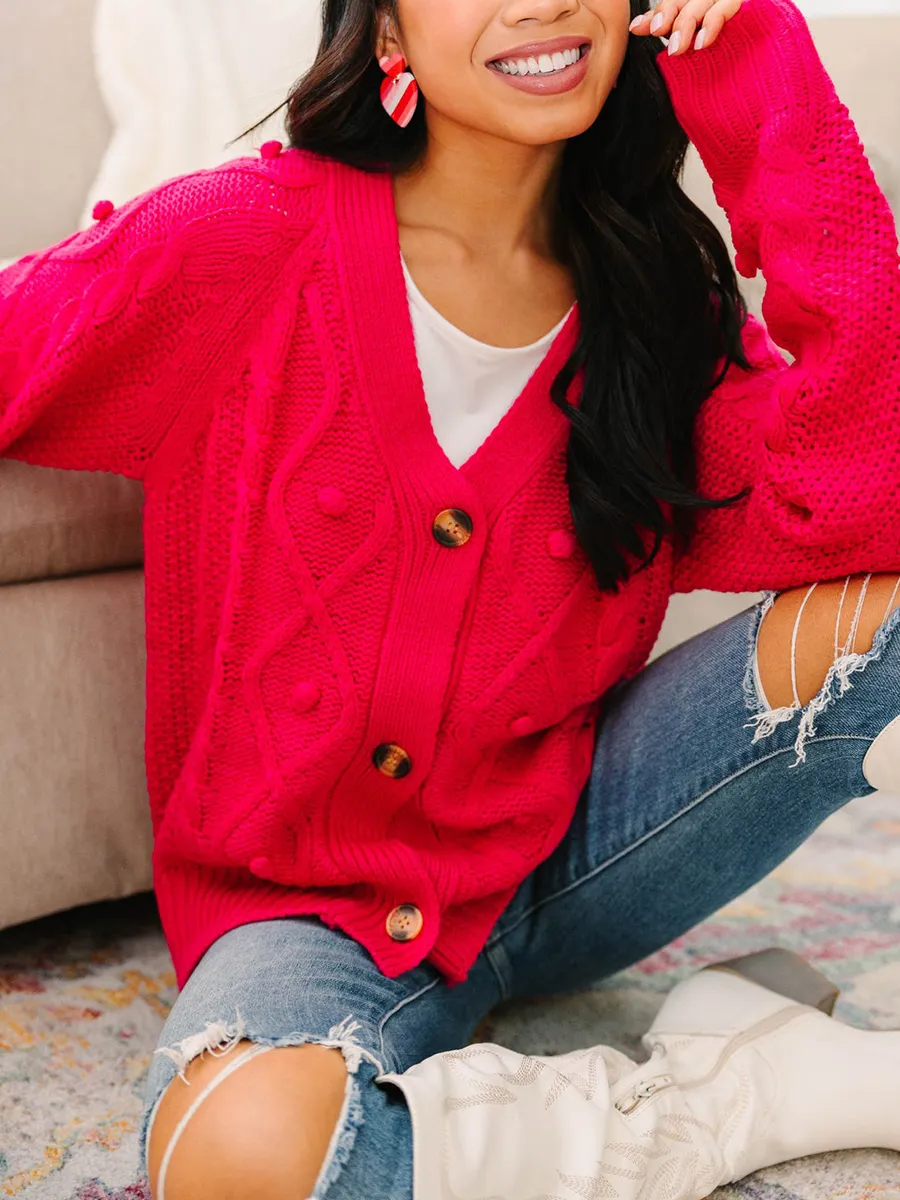 Hot Pink Cable Knit Cardigan