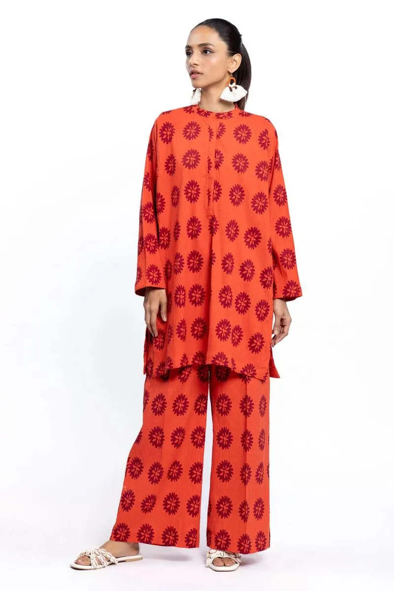 2 Piece | Kurta & Pants | Color Orange Red