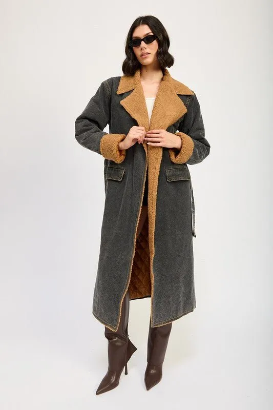 Denim Shearling Maxi Coat