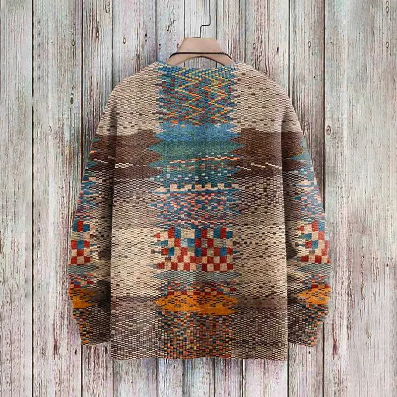 Vintage Print Crew Neck Casual Sweater