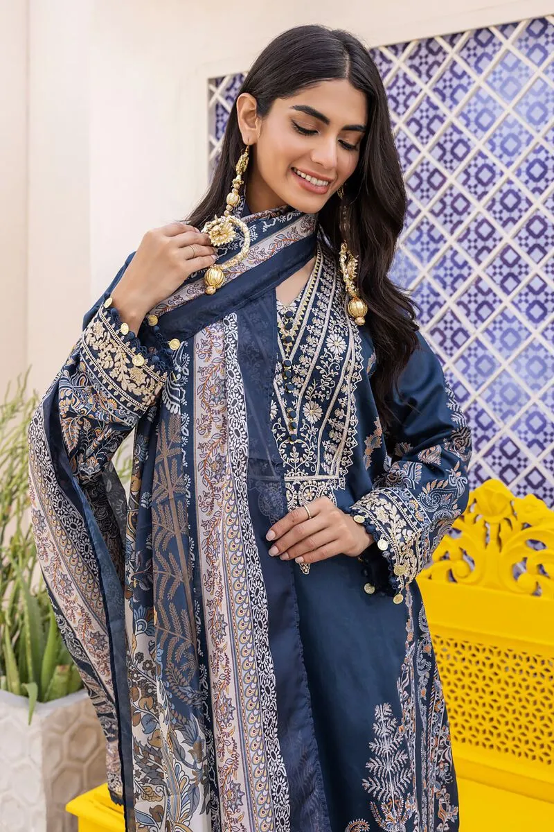 3 Piece Kurta Embroidered | Dupatta& Bottom & Tops | Color Navy blue