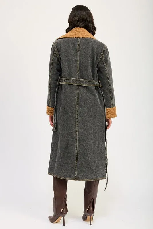 Denim Shearling Maxi Coat