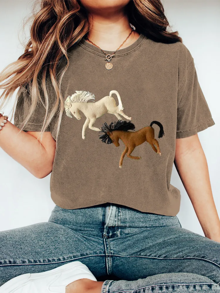 Western Horse Animal Print Short Sleeve T-Shirt