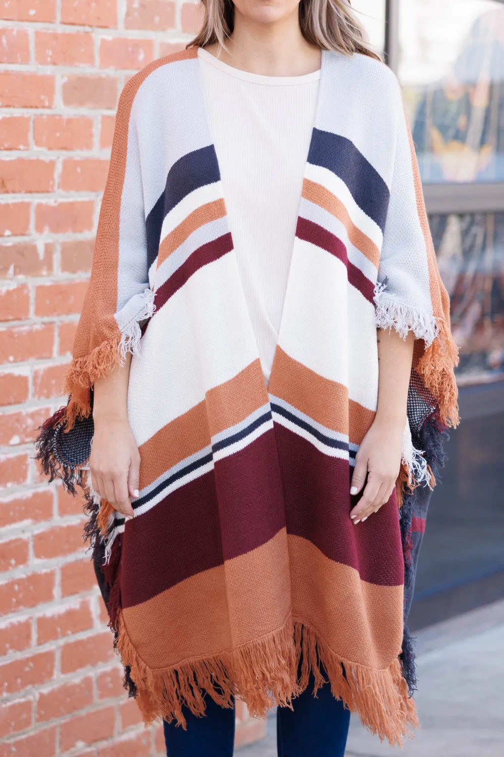 Seat At The Table Poncho, Grey/Rust