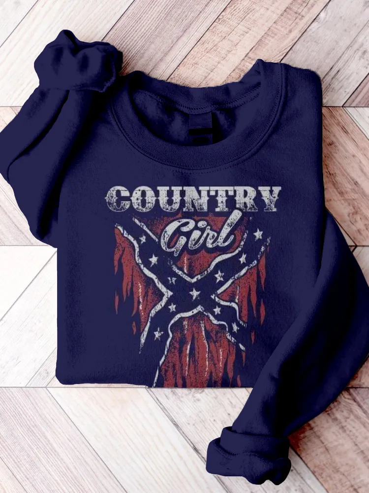 Western Country Girl Rebel Flag Inspired Comfy Sweatshirt