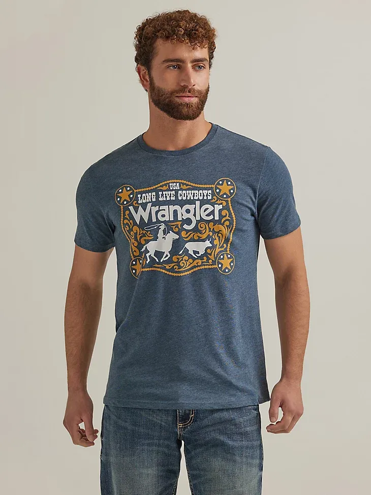 MEN'S WRANGLER BUCKLE GRAPHIC T-SHIRT IN MIDNIGHT HEATHER