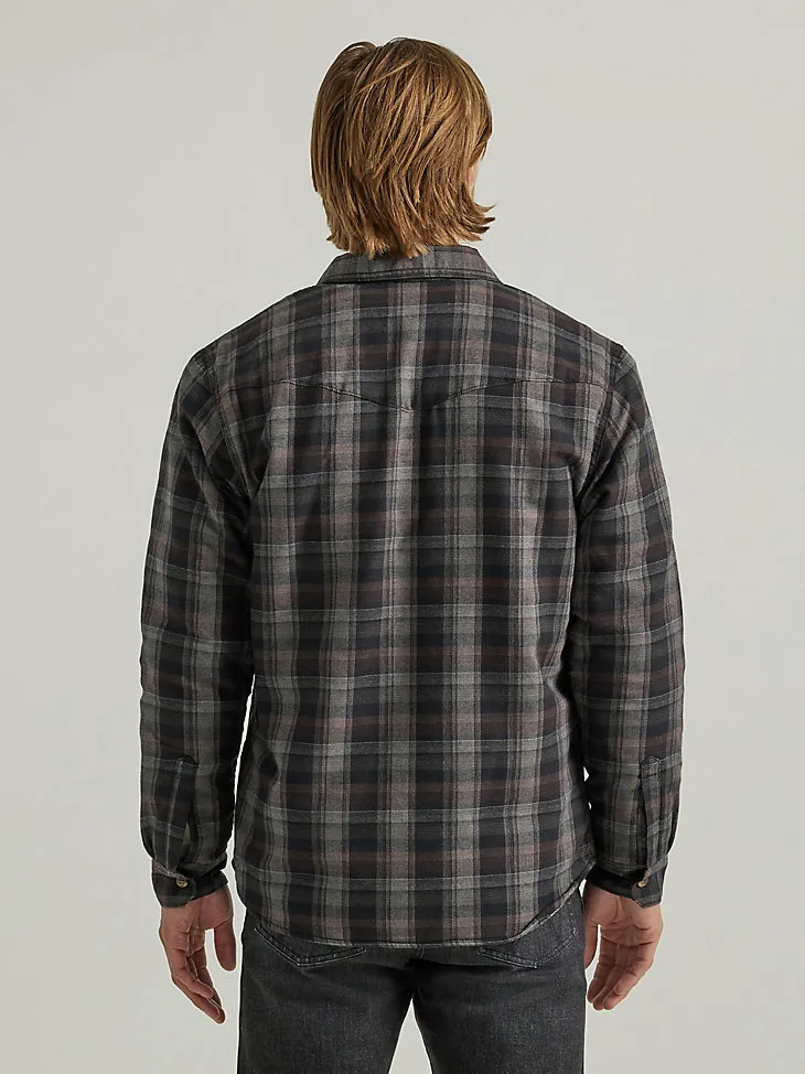 MEN'S HEAVYWEIGHT SHERPA LINED PLAID SHIRT JACKET IN RAVEN BLACK