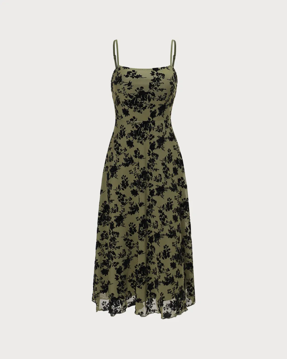 Army Green Vintage Print Sling Dress