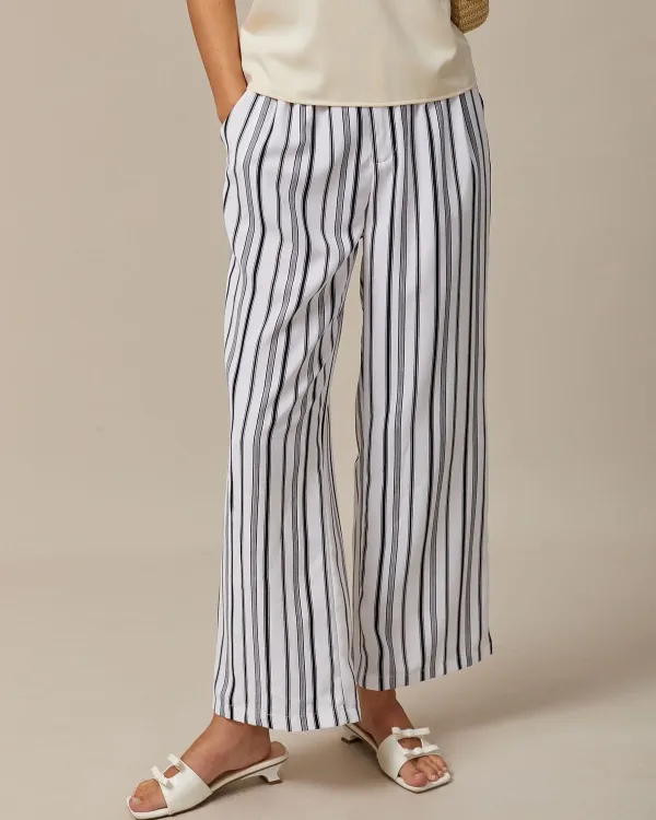 The Black Elastic Waist Striped Button Pants