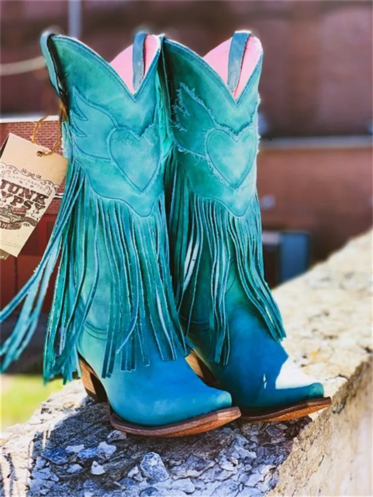 Western Vintage Tassels Cowgirl Boots