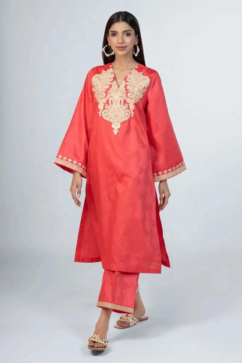 2 Piece | Kurta & Pants | Color Red Orange