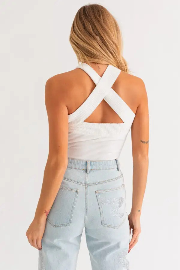 Criss Cross Halter Sweater Bodysuit