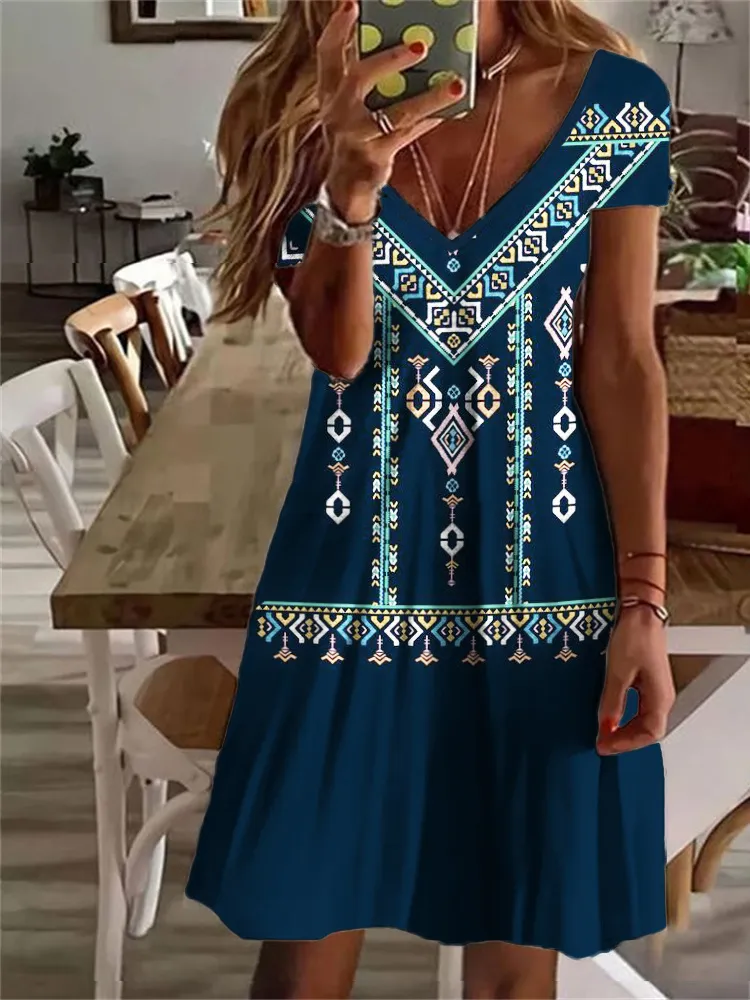 Western Ethnic Print Mini Dress