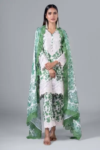 3 Piece Kurta Embroidered | Dupatta& Bottom & Tops | Color Light green