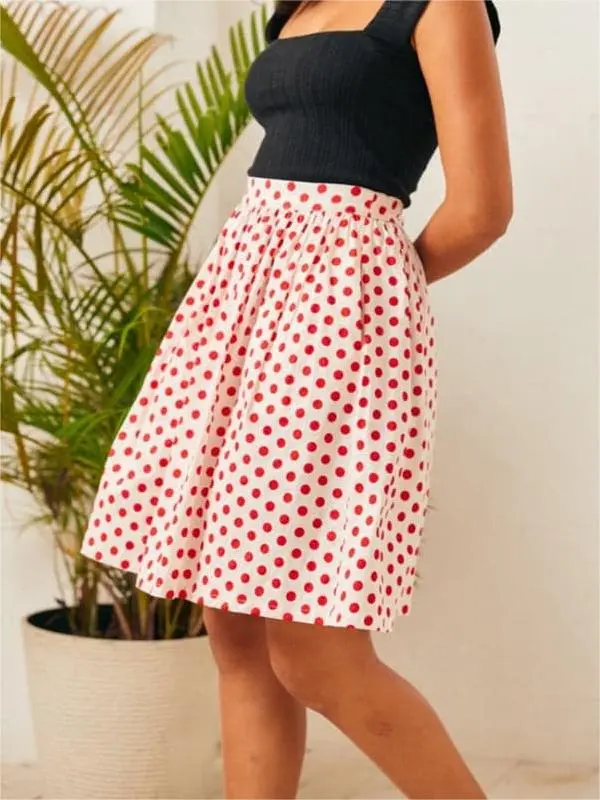 Red Dot Printed Skirt