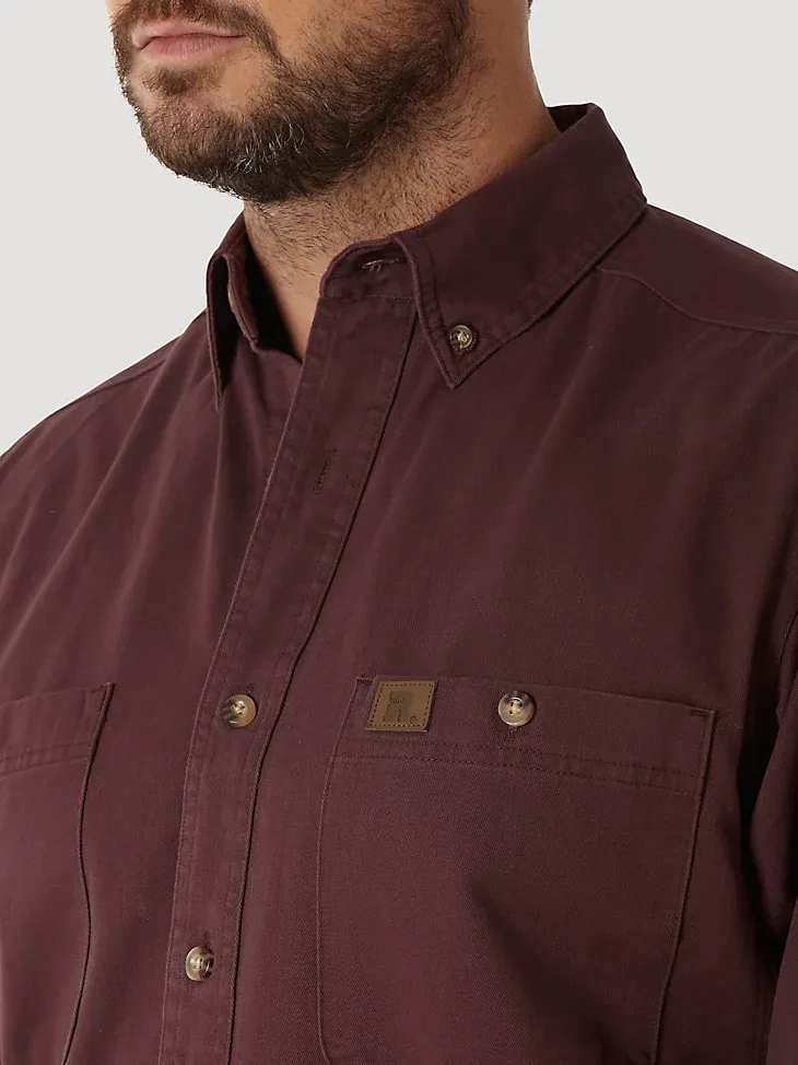 WRANGLER® RIGGS WORKWEAR® LONG SLEEVE BUTTON DOWN SOLID TWILL WORK SHIRT IN FOREST GREEN