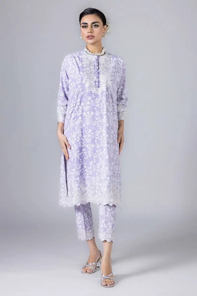 3 Piece Kurta Embroidered | Dupatta& Bottom & Tops | Color Light purple