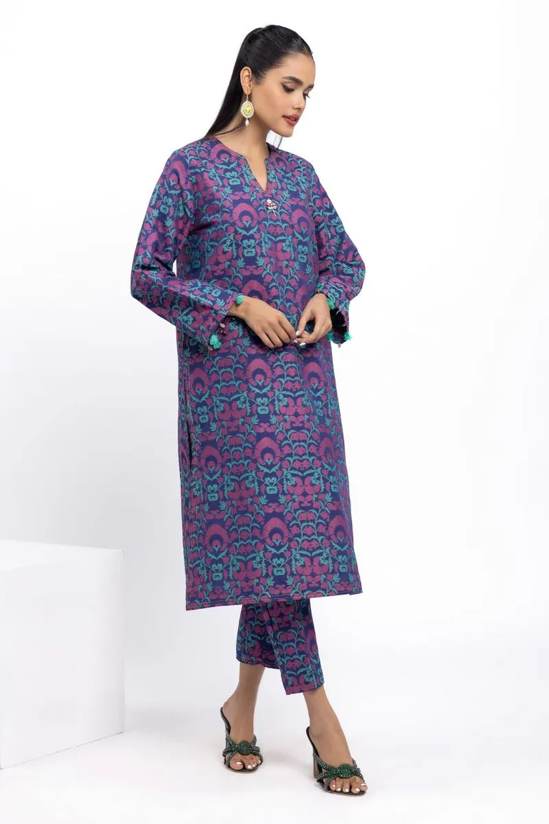 2 Piece Kurta Embroidered | Kurta & BPants | Color deep purple