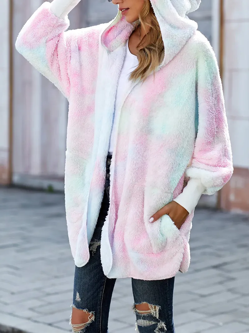 Casual colorful sherpa hooded coat