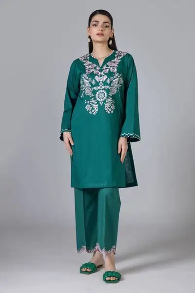 2 Piece | Kurta & Pants | Color  Dark green