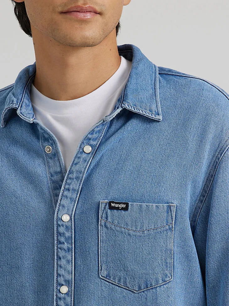 MEN'S POCKET FRONT DENIM SHIRT IN LIGHT STONE