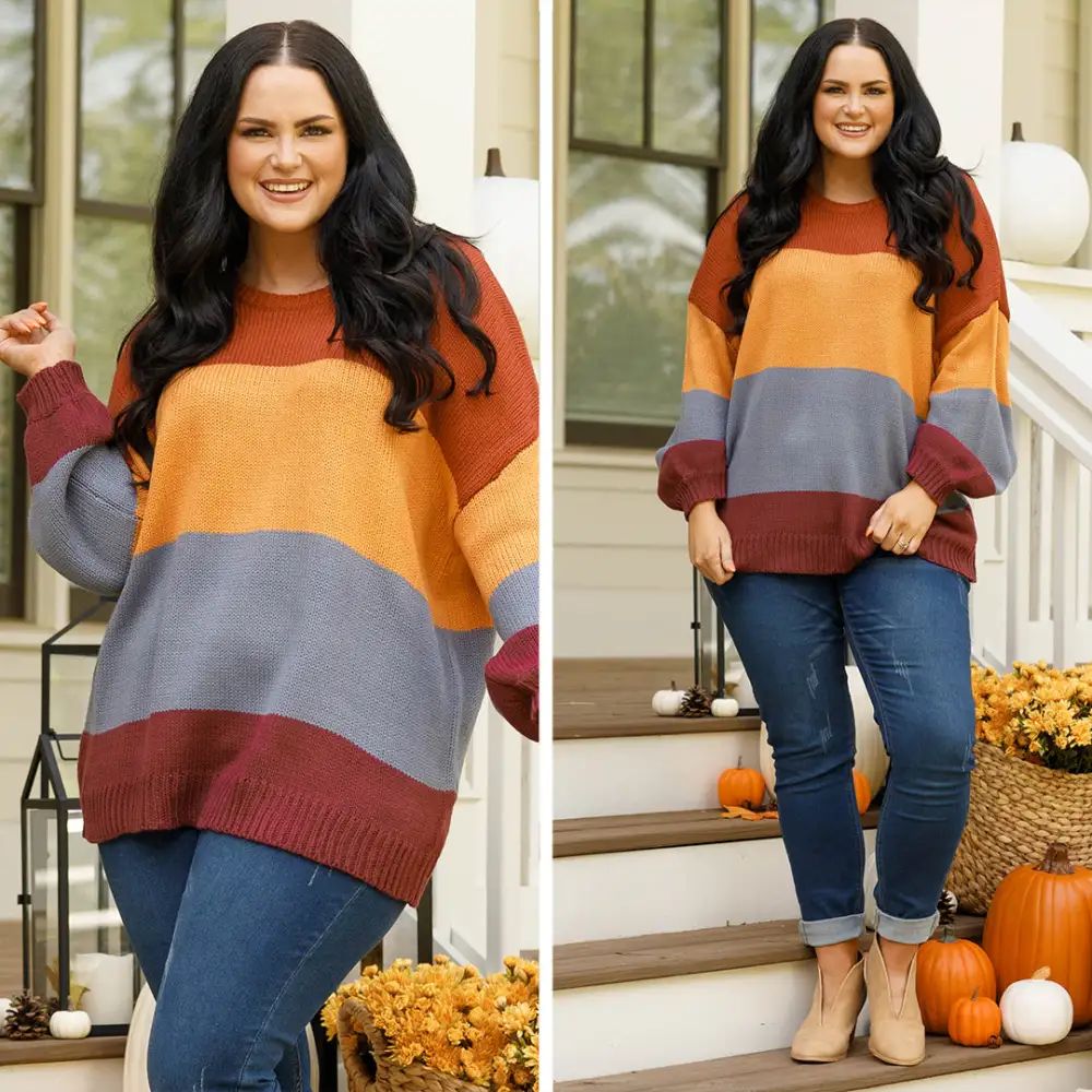 Ready for Sweater Weather Sweater, Rust-Butterscotch-Grey