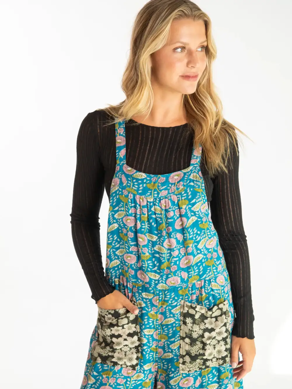 Dakota Tie Overall - Black Blue Mix Floral