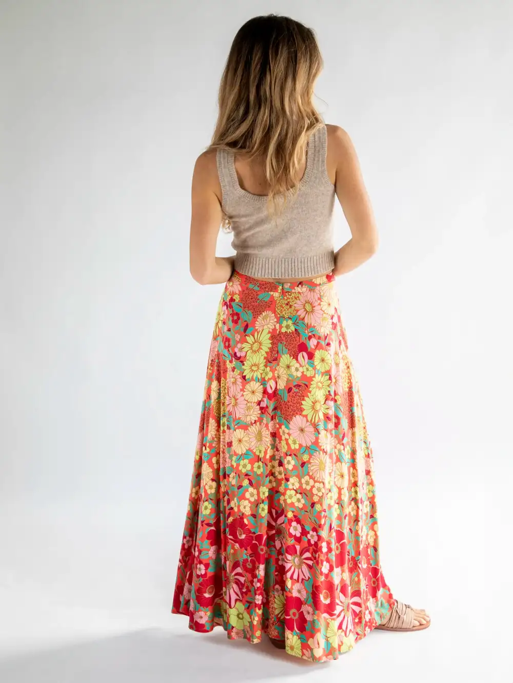 Ginger Side-Slit Maxi Skirt - Coral Lime Floral