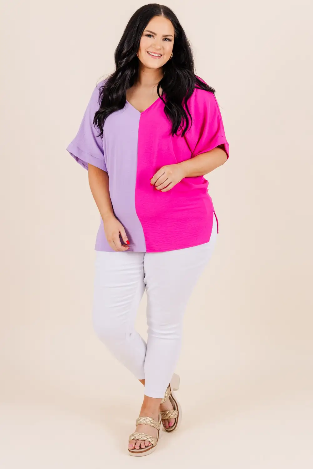 Double Dose of Color Top, Lilac/Hot Pink