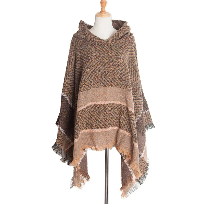 Vintage Herringbone Hooded Pullover Shawl