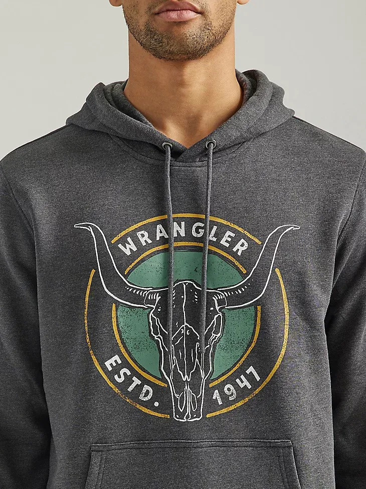 MEN'S WRANGLER FRONT ANIMAL LOGO PULLOVER HOODIE IN CAVIAR HEATHER