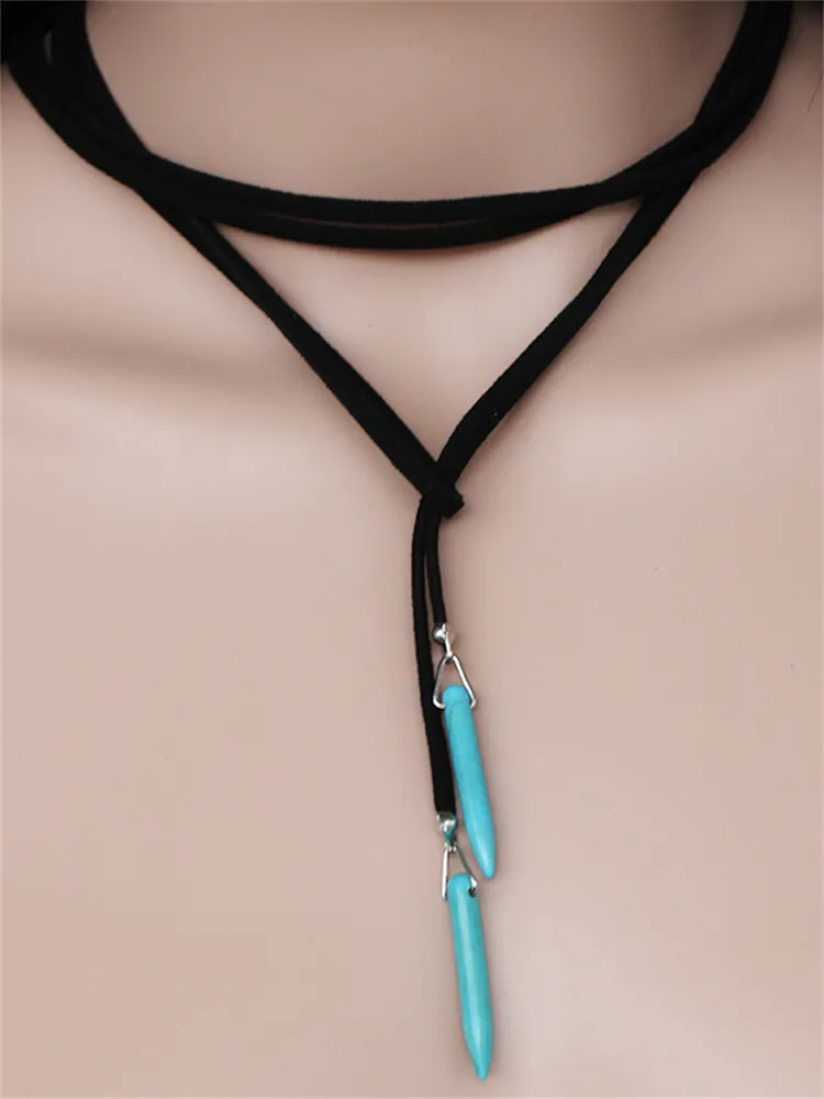 Western Turquoise Pendant Leather Necklace