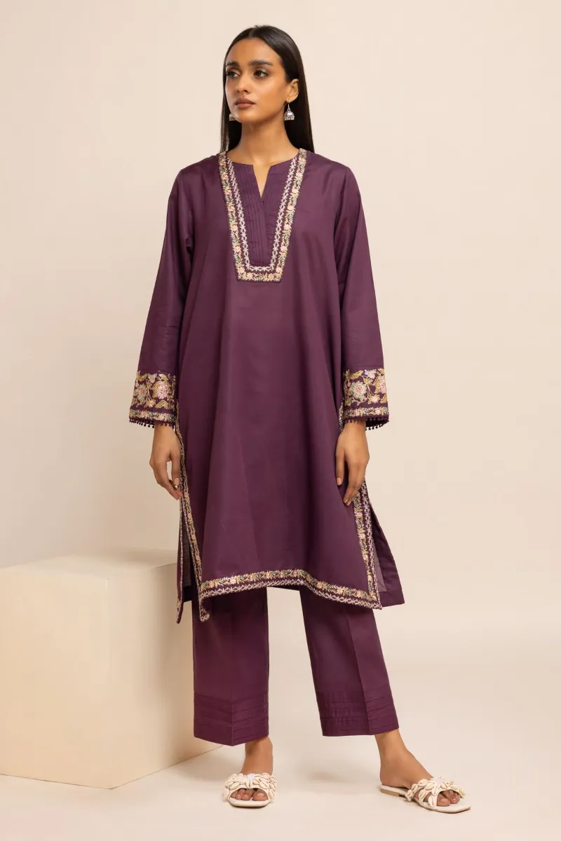 2 Piece Kurta | Embroidered & Pants |  Purple